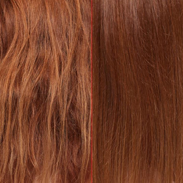 OLAPLEX vorher und nachher, gef&auml;rbtes rotes Haar